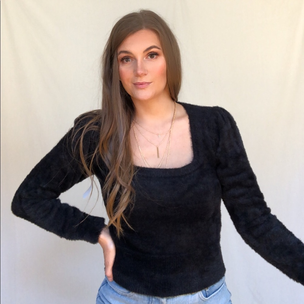 NWOT ASTR Stretchy black fuzzy sweater - Picture 2 of 12